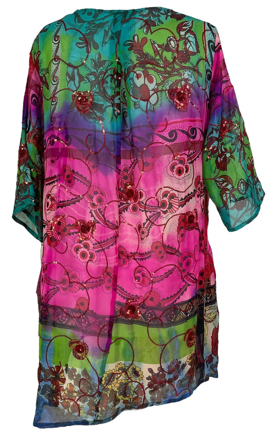 PRG6809 Sheer Avatar Pure Silk Self Pocket Tunic Dress - Velora