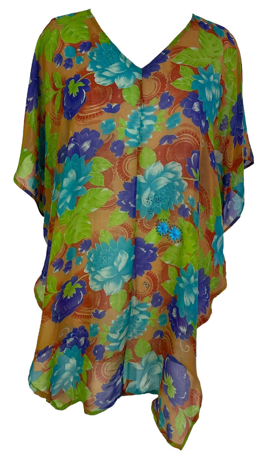 PRG7105 Sheer Avatar Pure Silk Waterfall Top - Velora