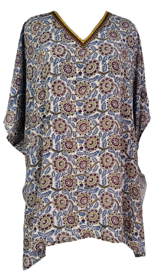 PRC7308 Avatar Pure Silk Short Kaftan Tunic with Slits - Velora