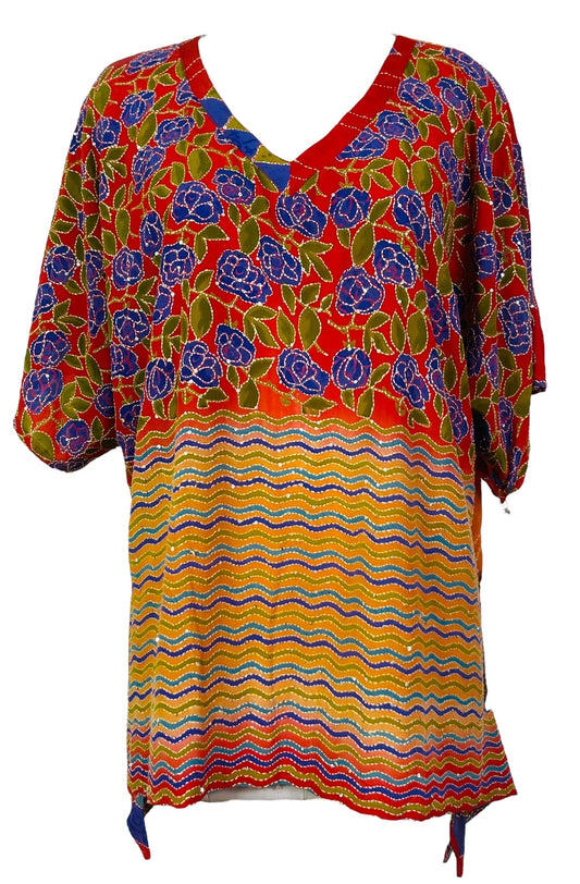 PRC7613 Avatar Pure Silk Long Tunic with Side Ties - Velora