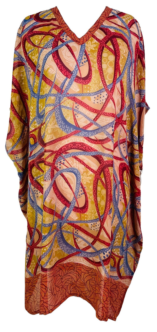 PRG7478 Sheer Avatar Pure Silk Midi Length Kaftan - Velora