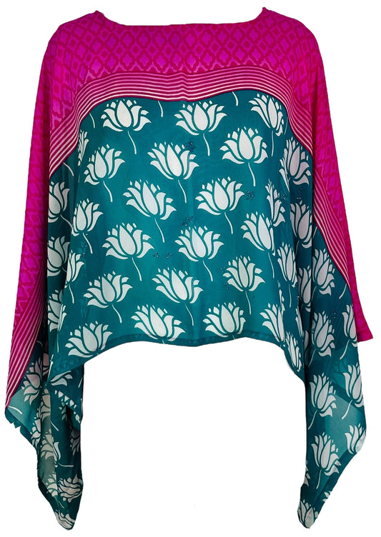 PRG7349 Sheer Avatar Pure Silk Kimono-Sleeved Top - Velora