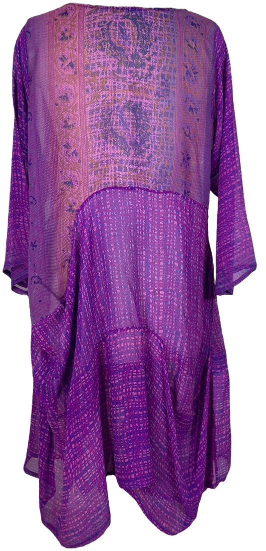 PRG7204 Sheer Avatar Pure Silk Sculptural Long Tunic Dress - Velora