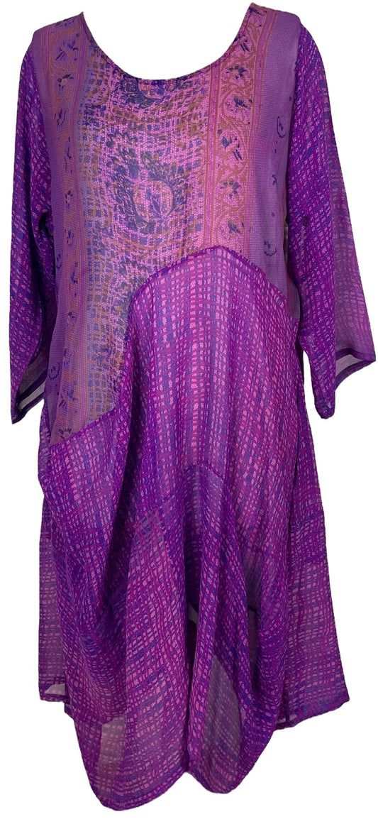 PRG7204 Sheer Avatar Pure Silk Sculptural Long Tunic Dress - Velora