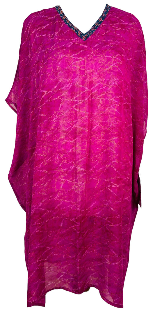 PRG7475 Sheer Avatar Pure Silk Midi Length Kaftan - Velora