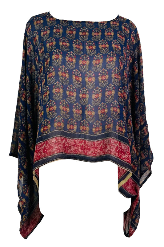 PRG7334 Sheer Avatar Pure Silk Kimono-Sleeved Top - Velora
