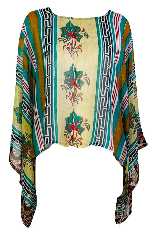 PRG7337 Sheer Avatar Pure Silk Kimono-Sleeved Top - Velora