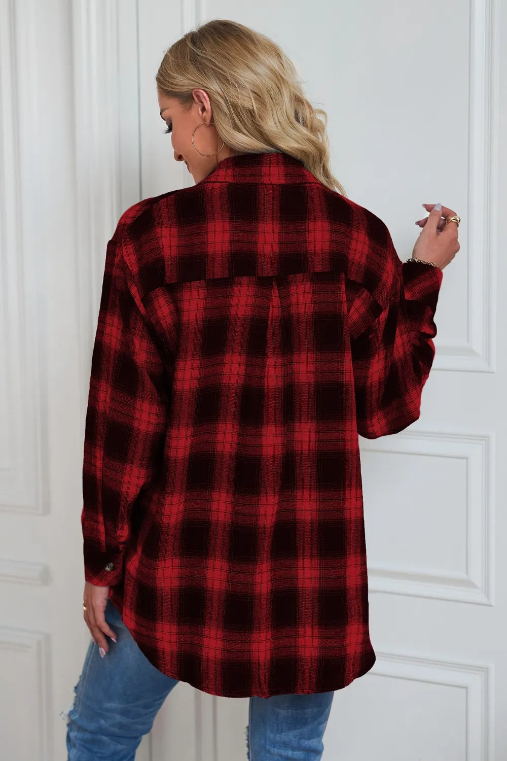 Plaid Button Up Dropped Shoulder Outerwear - Velora Luxury Fashion