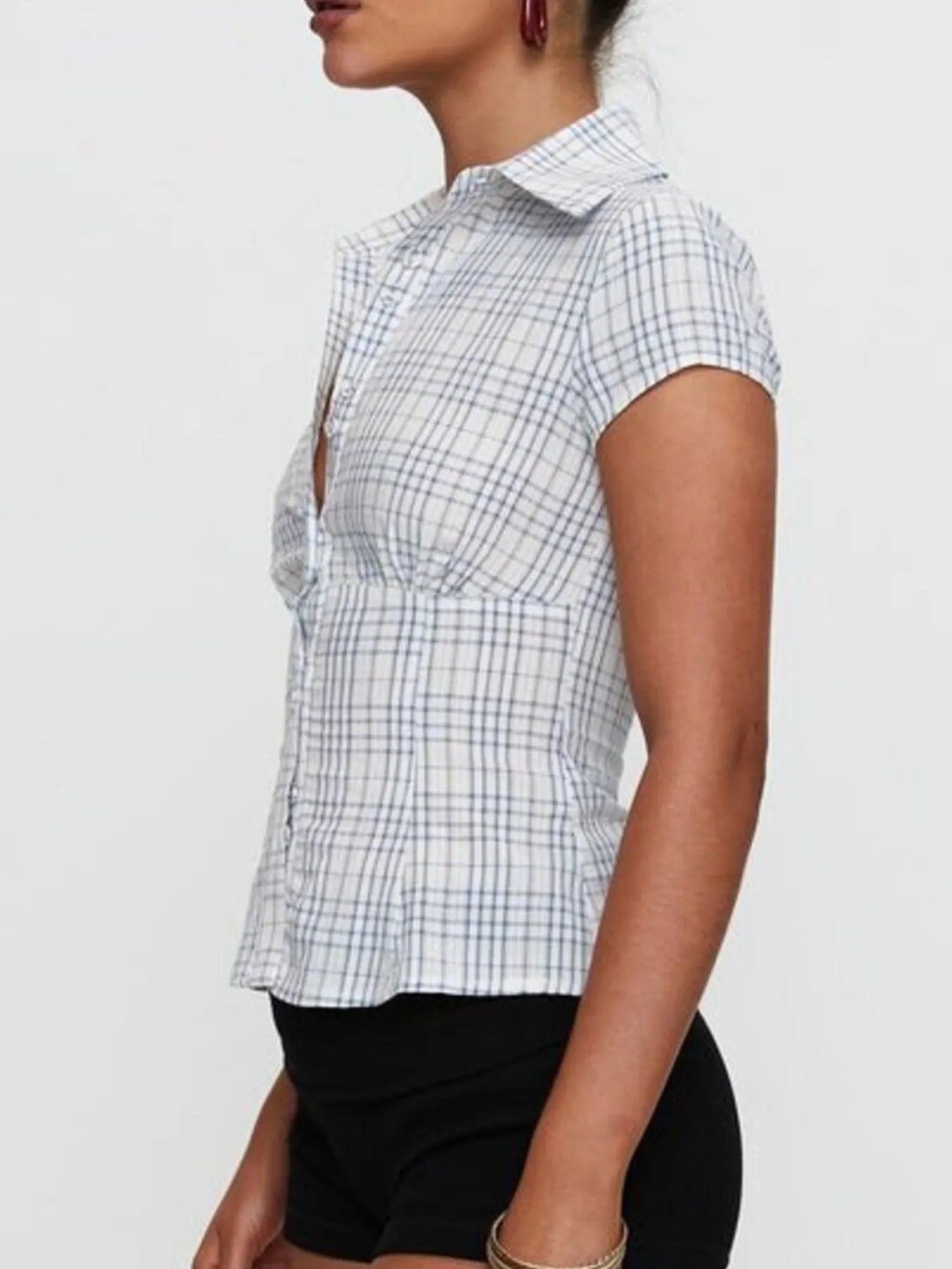 Plaid Short Sleeve Button-Up Shirt - Velora Luxury Fashion
