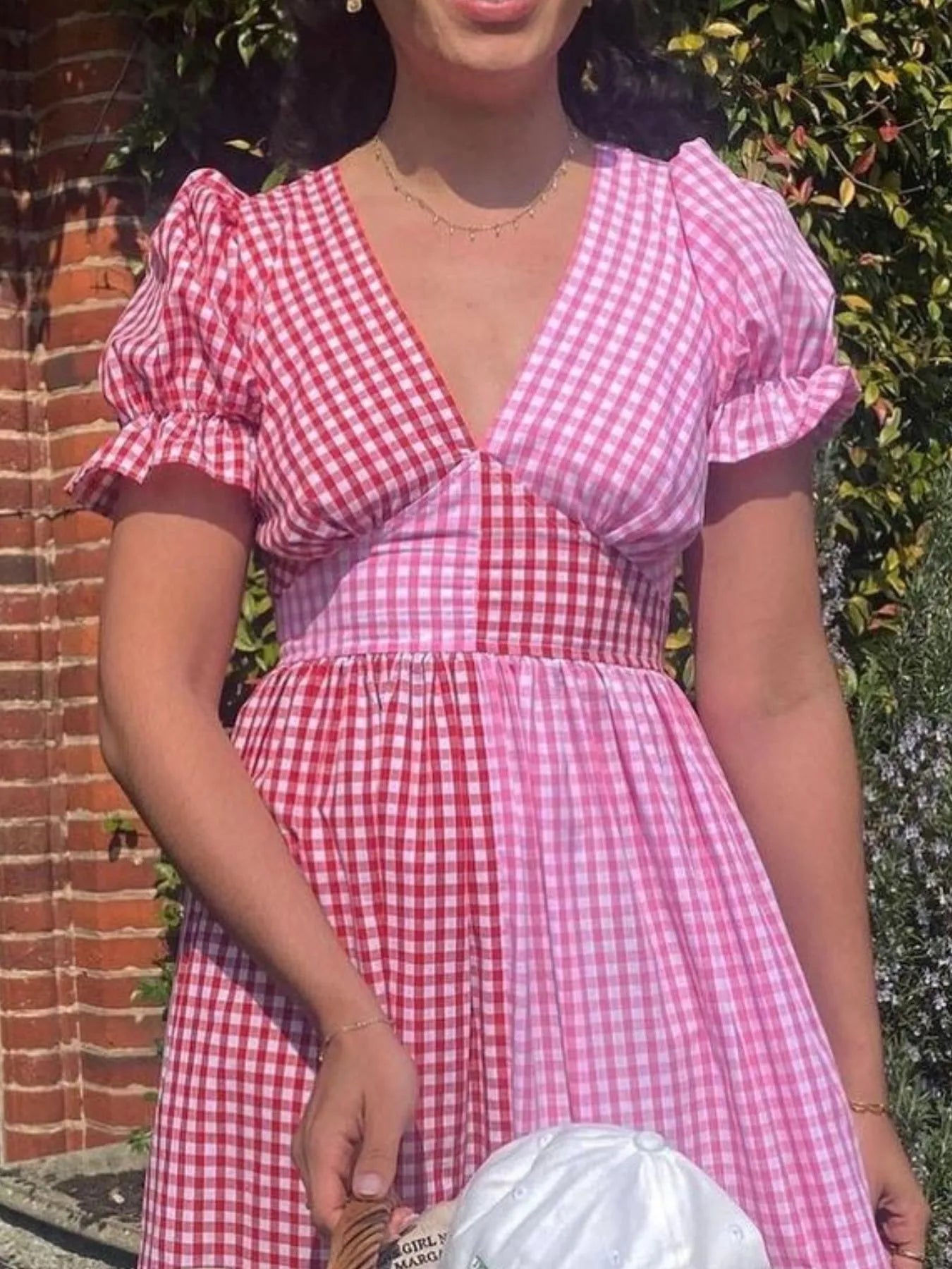 Plaid V-Neck Puff Sleeve Dress - Velora Luxury Fashion