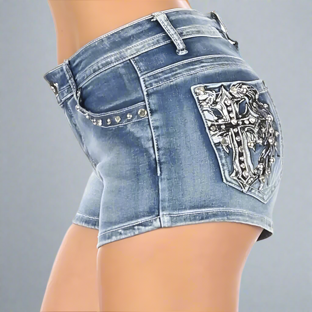 Platinum Plush Women's Cross Angel Wing Bling Shorts - Velora Luxury Fashion