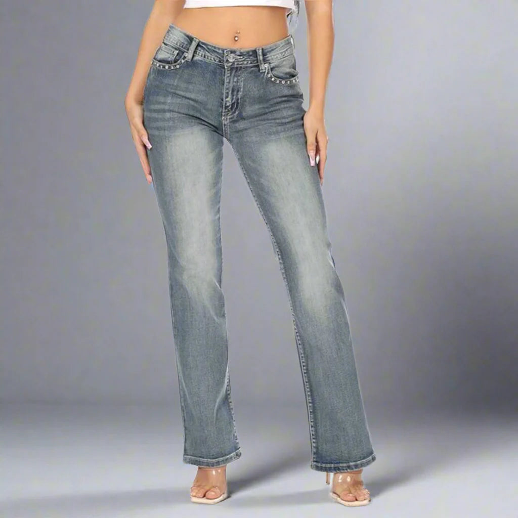Platinum Plush Women's Rhinestone Motorcycle Bootcut Jeans - Velora Luxury Fashion