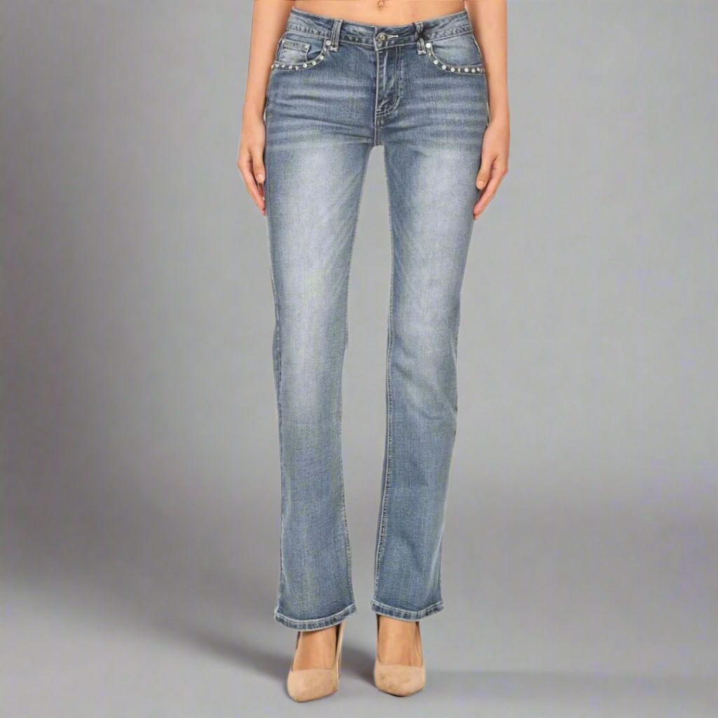 Platinum Plush Women's Rhinestone Skull & Bones Bootcut Jeans - Velora Luxury Fashion