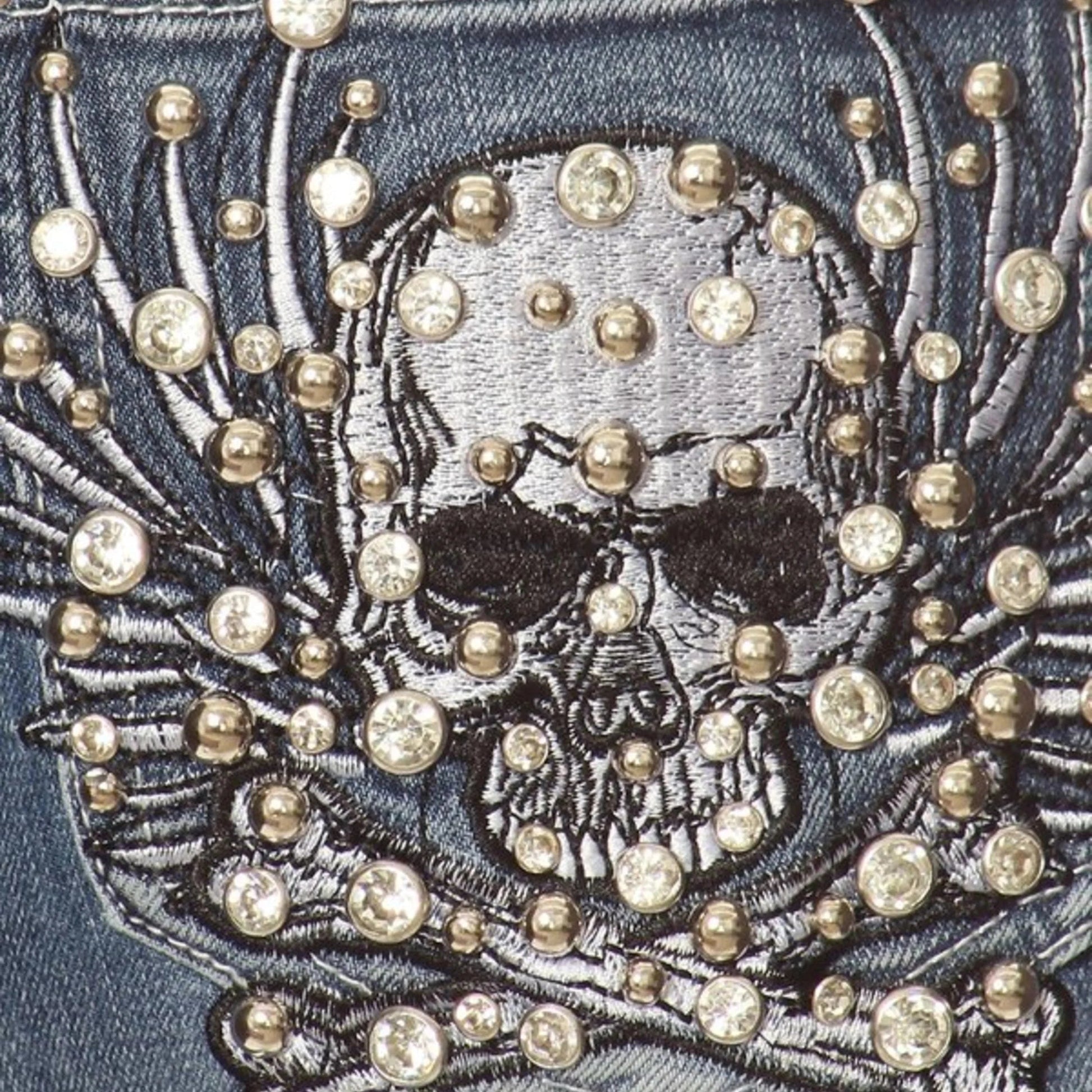 Platinum Plush Women's Rhinestone Skull & Bones Bootcut Jeans - Velora Luxury Fashion
