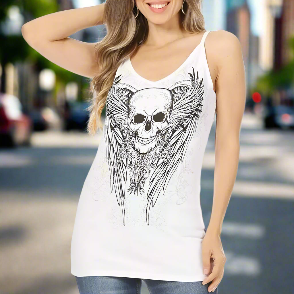 Women's Rhinestone Skull & Wings Tank Top Boutique of Leathers/Open Road