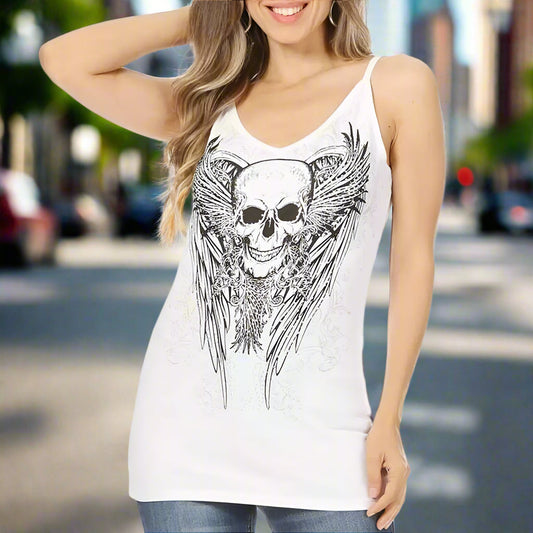 Women's Rhinestone Skull & Wings Tank Top Boutique of Leathers/Open Road