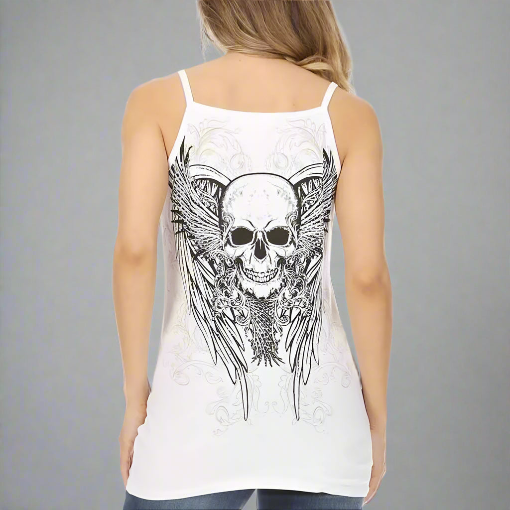 Women's Rhinestone Skull & Wings Tank Top Boutique of Leathers/Open Road