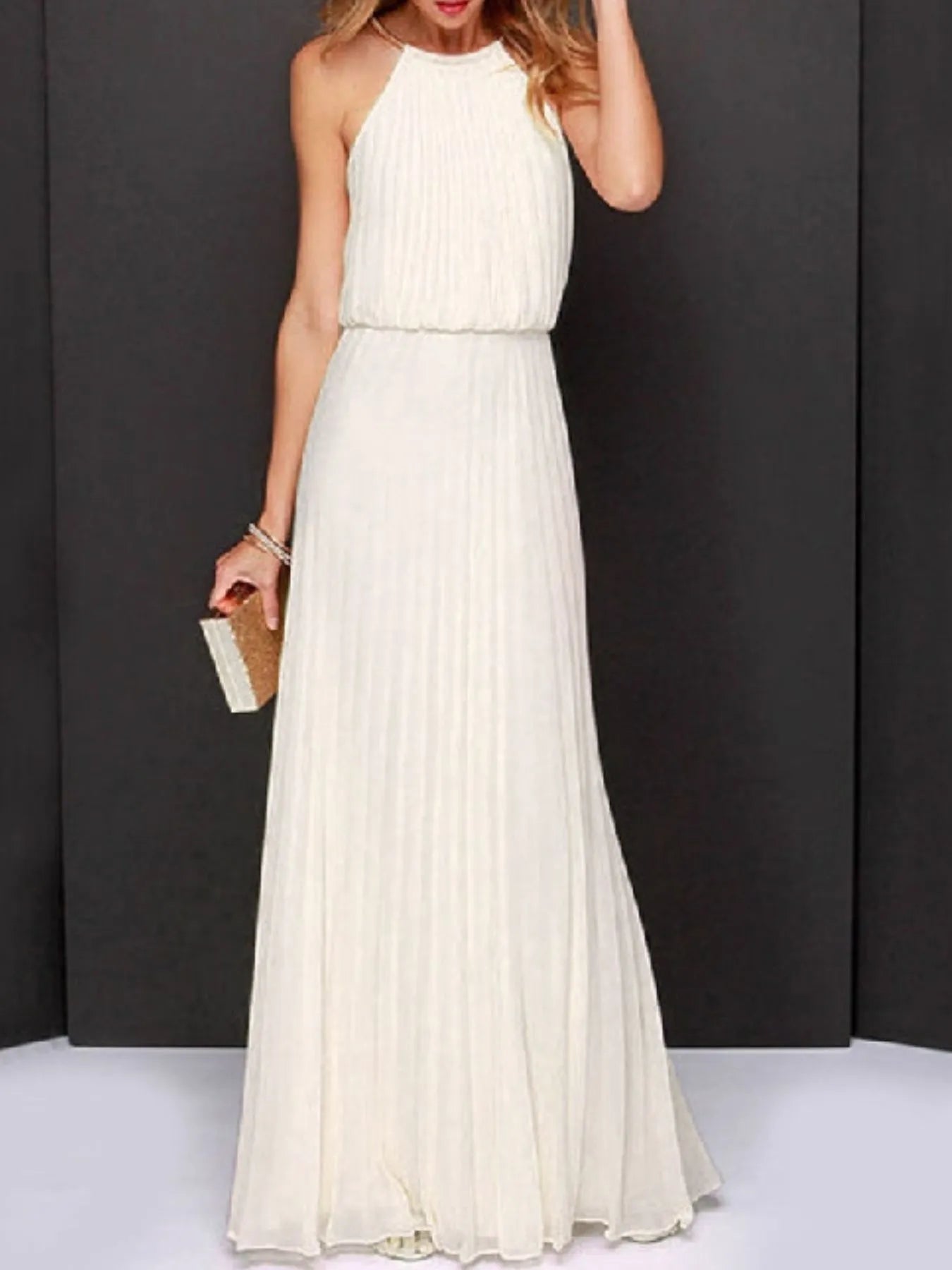 Pleated Sleeveless Maxi Tank Dress - Velora Luxury Fashion
