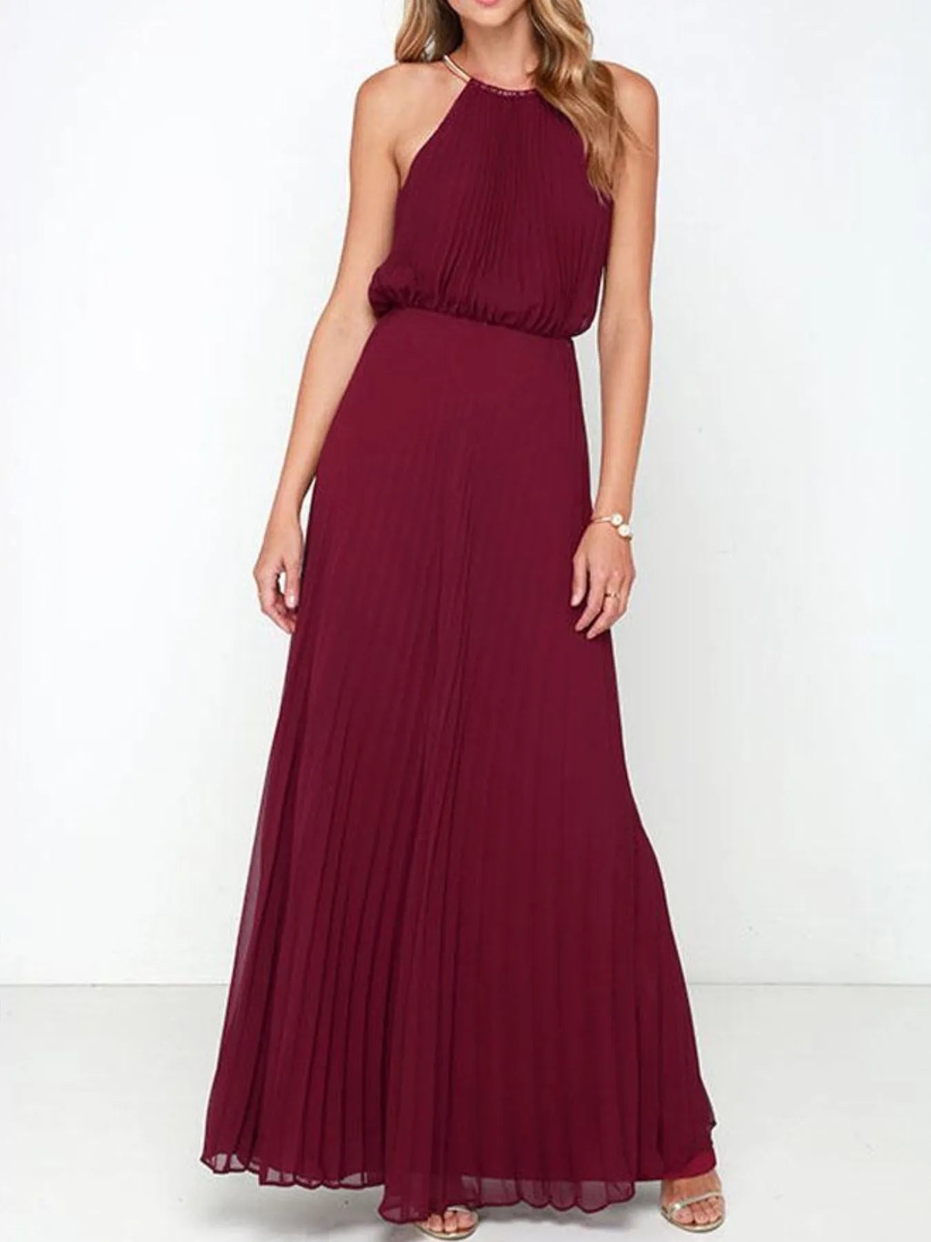 Pleated Sleeveless Maxi Tank Dress - Velora Luxury Fashion