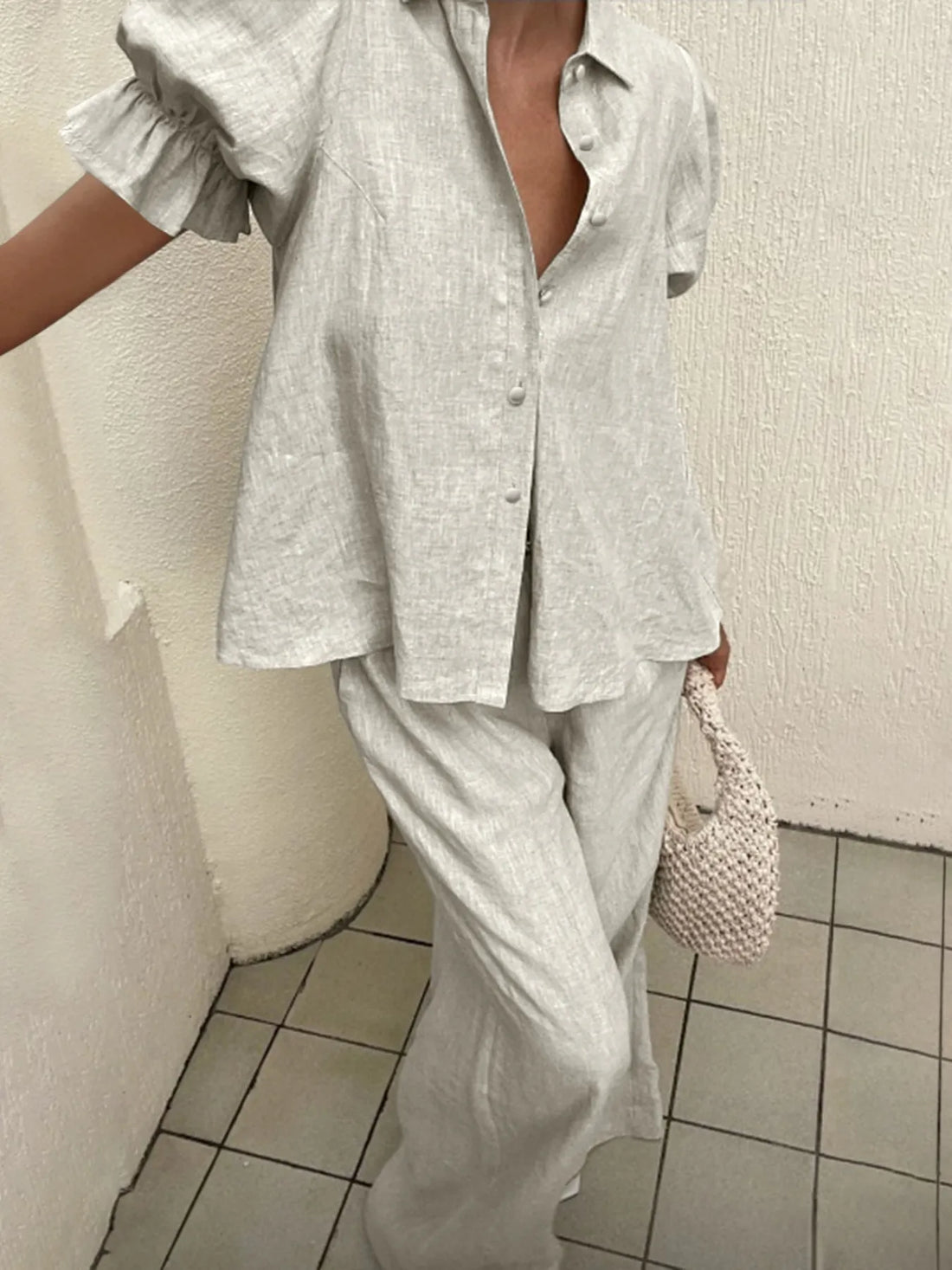 Plus Size Button-Down Shirt and Wide-Leg Pants Set - Velora Luxury Fashion