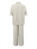 Plus Size Button-Down Shirt and Wide-Leg Pants Set - Velora Luxury Fashion