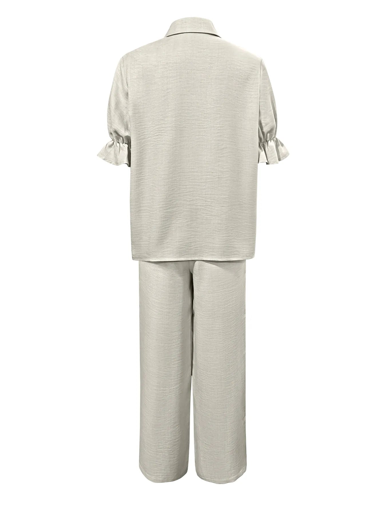 Plus Size Button-Down Shirt and Wide-Leg Pants Set - Velora Luxury Fashion