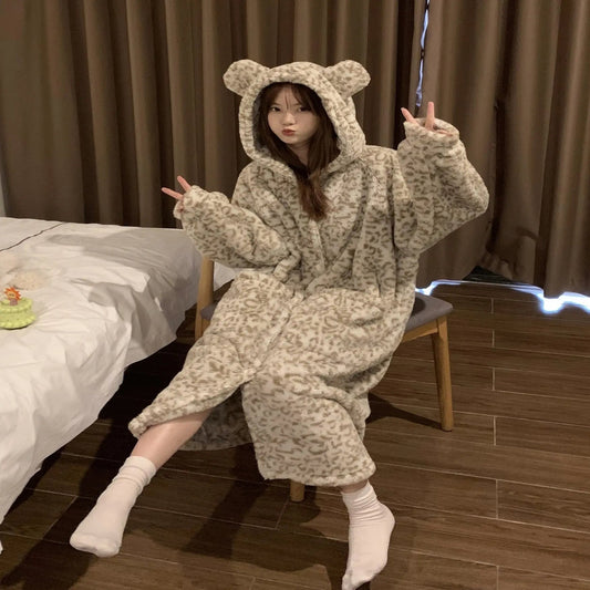 Plus Size Coral Velvet Pajamas Fleece Lined For Women Thick Night-robe EX-STOCK Canada