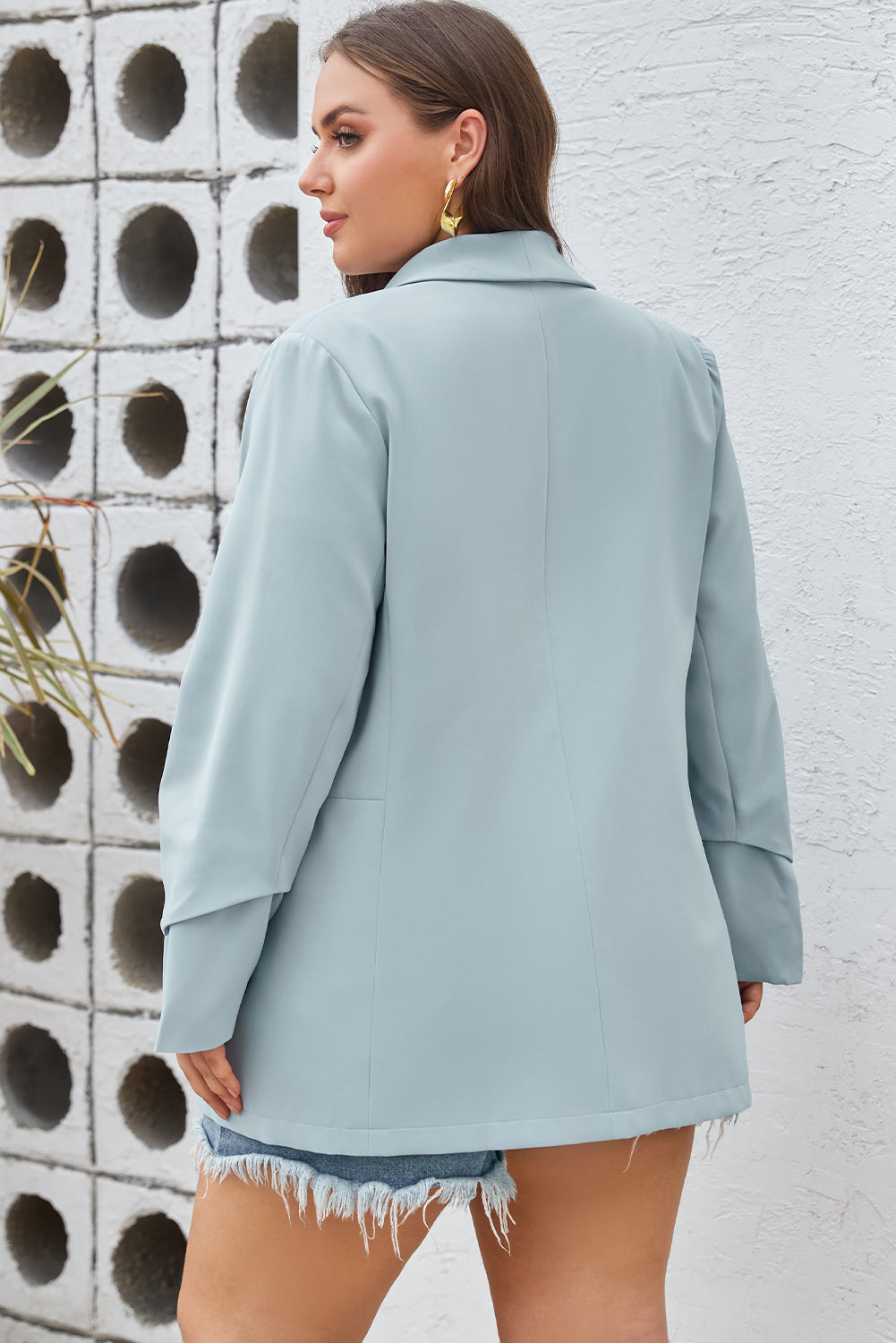 Plus Size Shawl Collar Long Sleeve Blazer - Velora Luxury Fashion