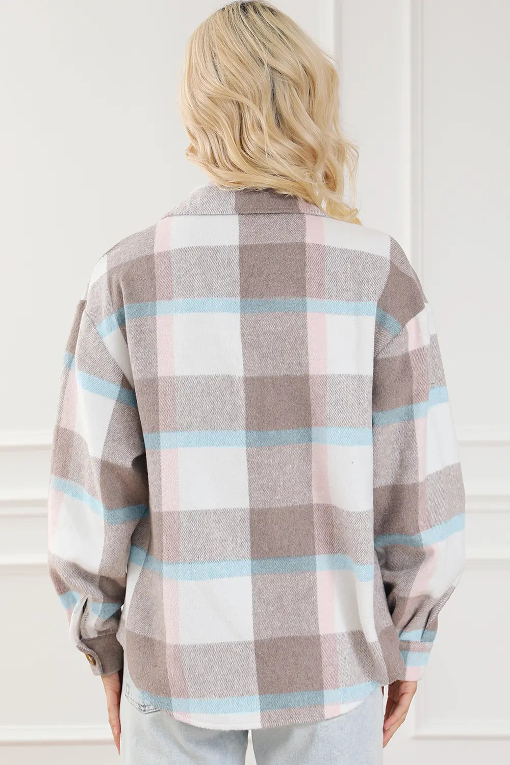 Pocketed Plaid Collared Neck Jacket - Velora Luxury Fashion