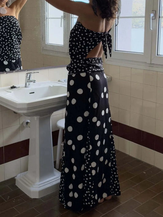 Polka Dot Top and Maxi Skirt Set - Velora Luxury Fashion
