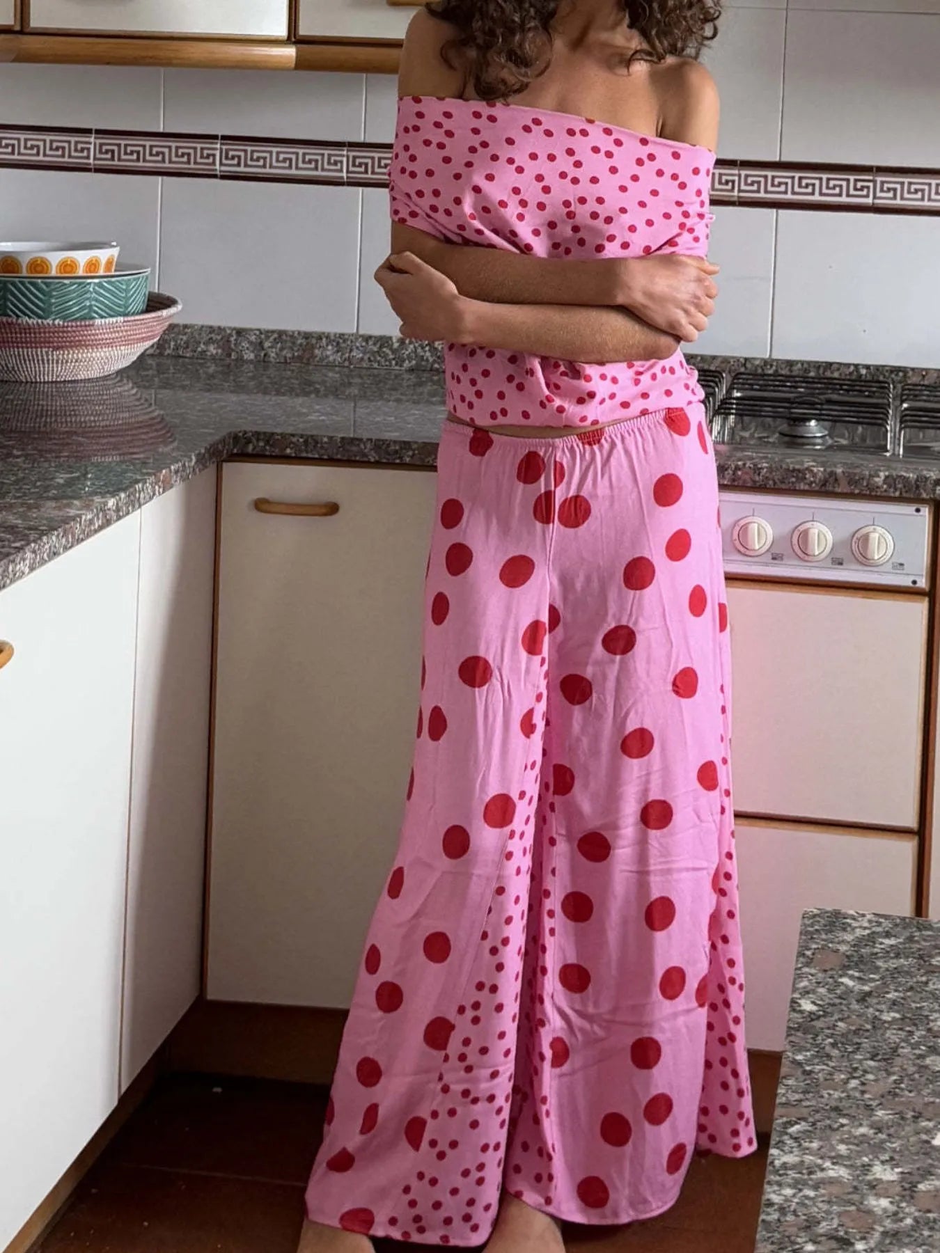 Polka Dot Top and Maxi Skirt Set - Velora Luxury Fashion