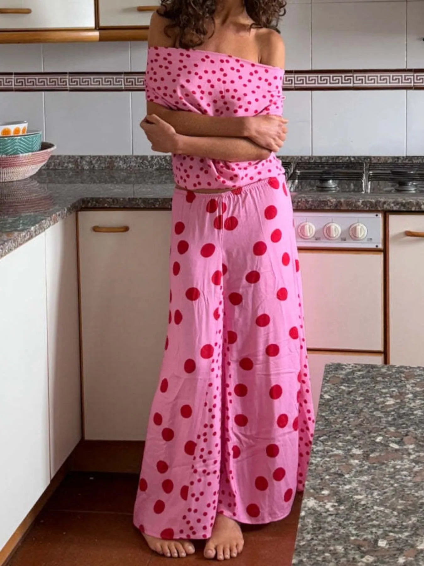 Polka Dot Top and Maxi Skirt Set - Velora Luxury Fashion