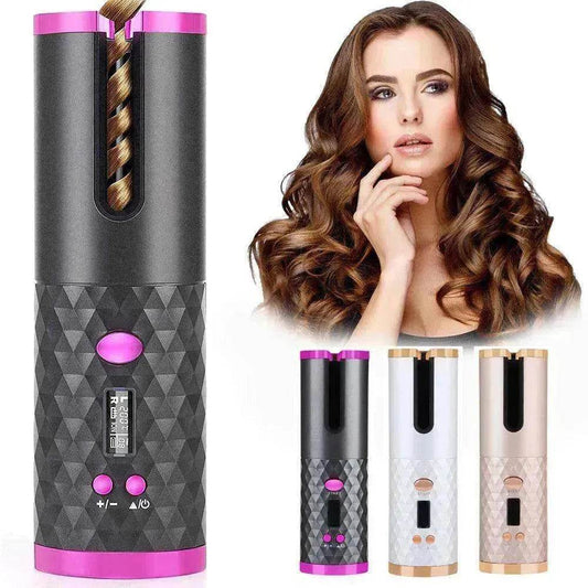 Portable LCD Hair Curler: Rechargeable, Ceramic, Auto Rotating - Velora