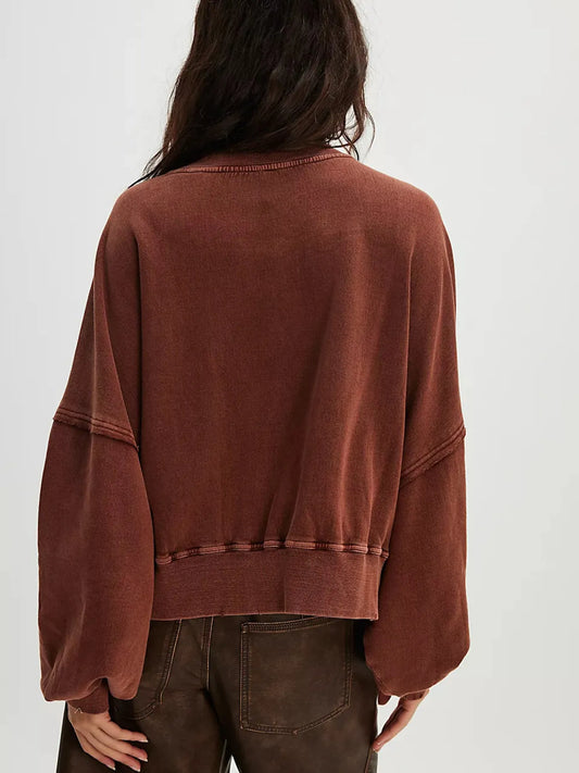 Print Round Neck Oversized Sweatshirt - Velora Luxury Fashion