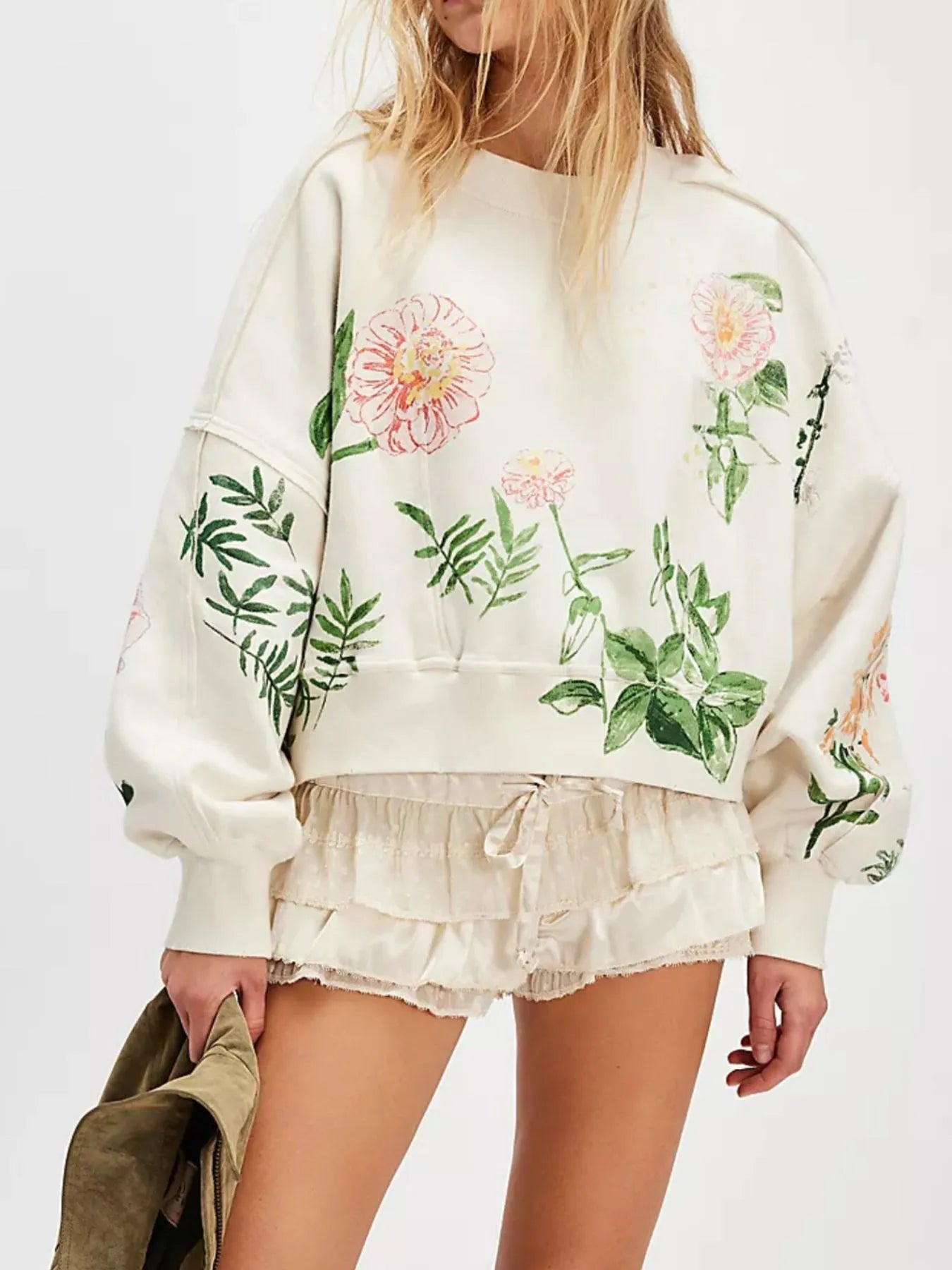 Print Round Neck Oversized Sweatshirt - Velora Luxury Fashion