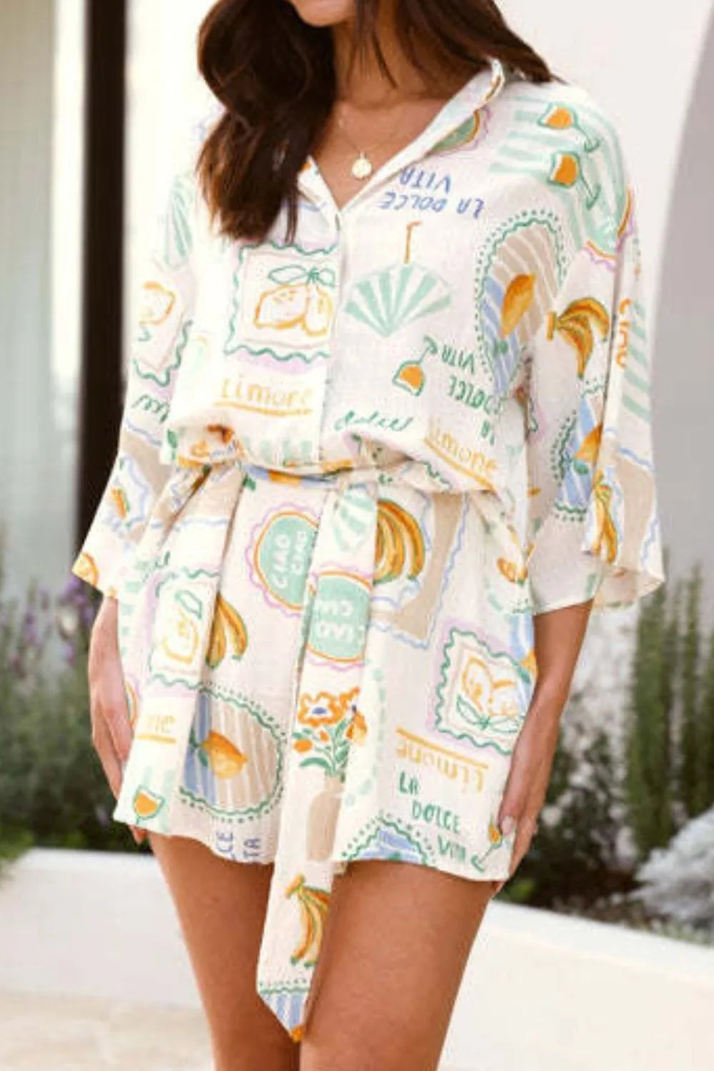 Printed 3/4 Sleeve Romper - Velora Luxury Fashion