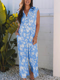 Printed Button-Front Wide Leg Jumpsuit - Velora Luxury Fashion