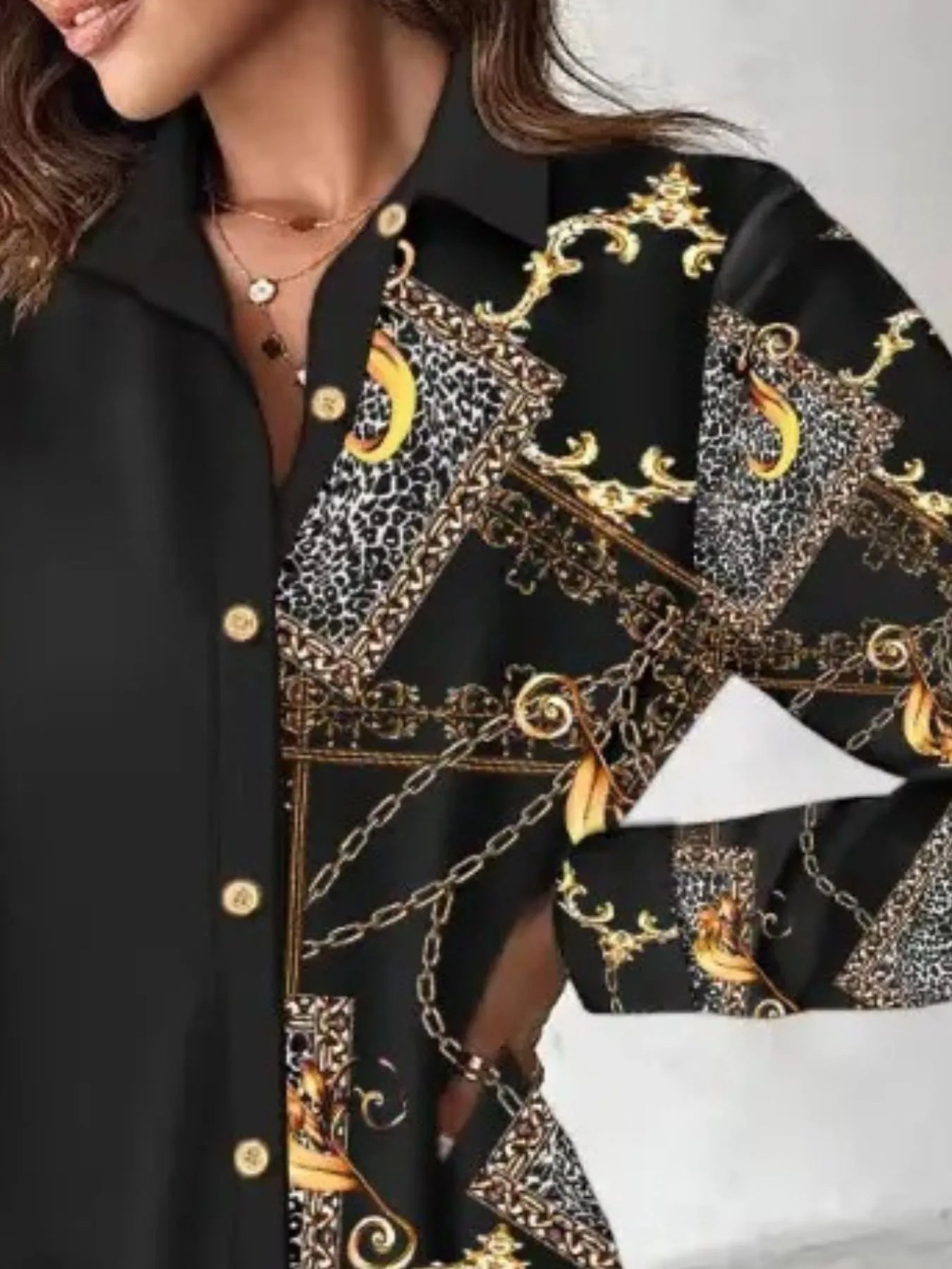 Printed Button Up Long Sleeve Shirt Dress - Velora Luxury Fashion