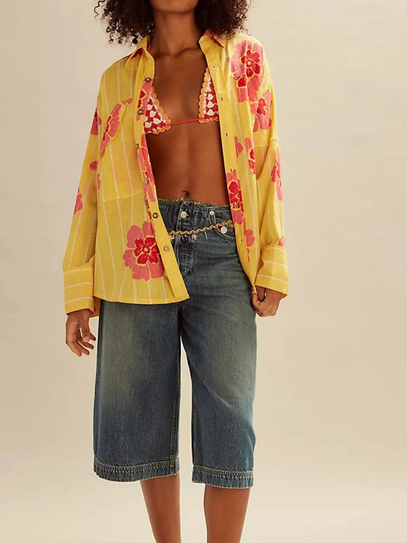 Printed Button-Up Long Sleeve Shirt - Velora Luxury Fashion