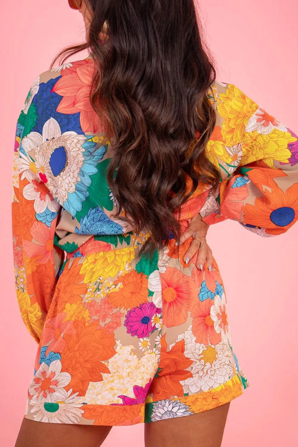 Printed Button Up Long Sleeve Top and Shorts Set - Velora Luxury Fashion