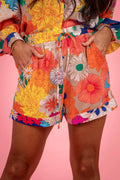 Printed Button Up Long Sleeve Top and Shorts Set - Velora Luxury Fashion