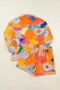 Printed Button Up Long Sleeve Top and Shorts Set - Velora Luxury Fashion