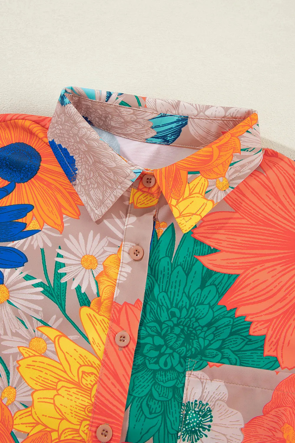 Printed Button Up Long Sleeve Top and Shorts Set - Velora Luxury Fashion