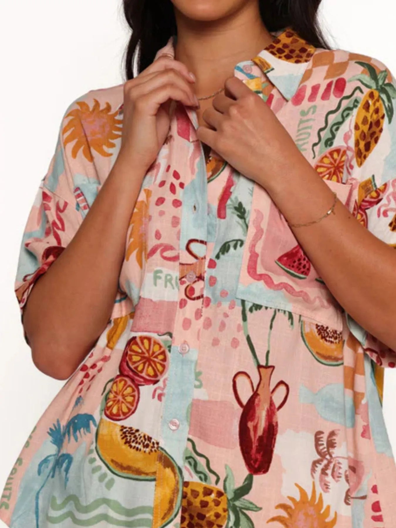 Printed Button Up Shirt and Shorts Set - Velora Luxury Fashion