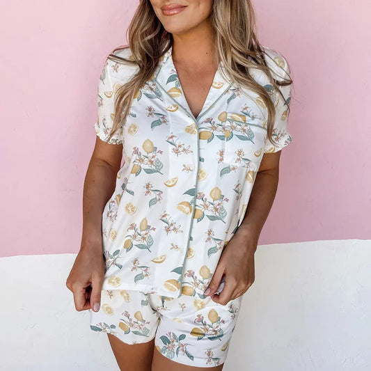 Printed Cardigan Short Sleeve Single-breasted Casual Suit Home Pajamas For Women EX-STOCK Canada