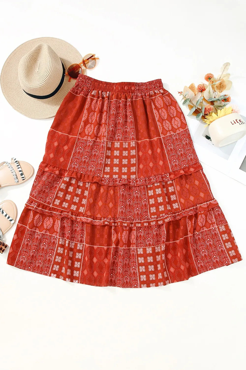 Printed Drawstring Midi Skirt - Velora Luxury Fashion