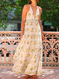 Printed Halter Neck Maxi Cami Dress - Velora Luxury Fashion