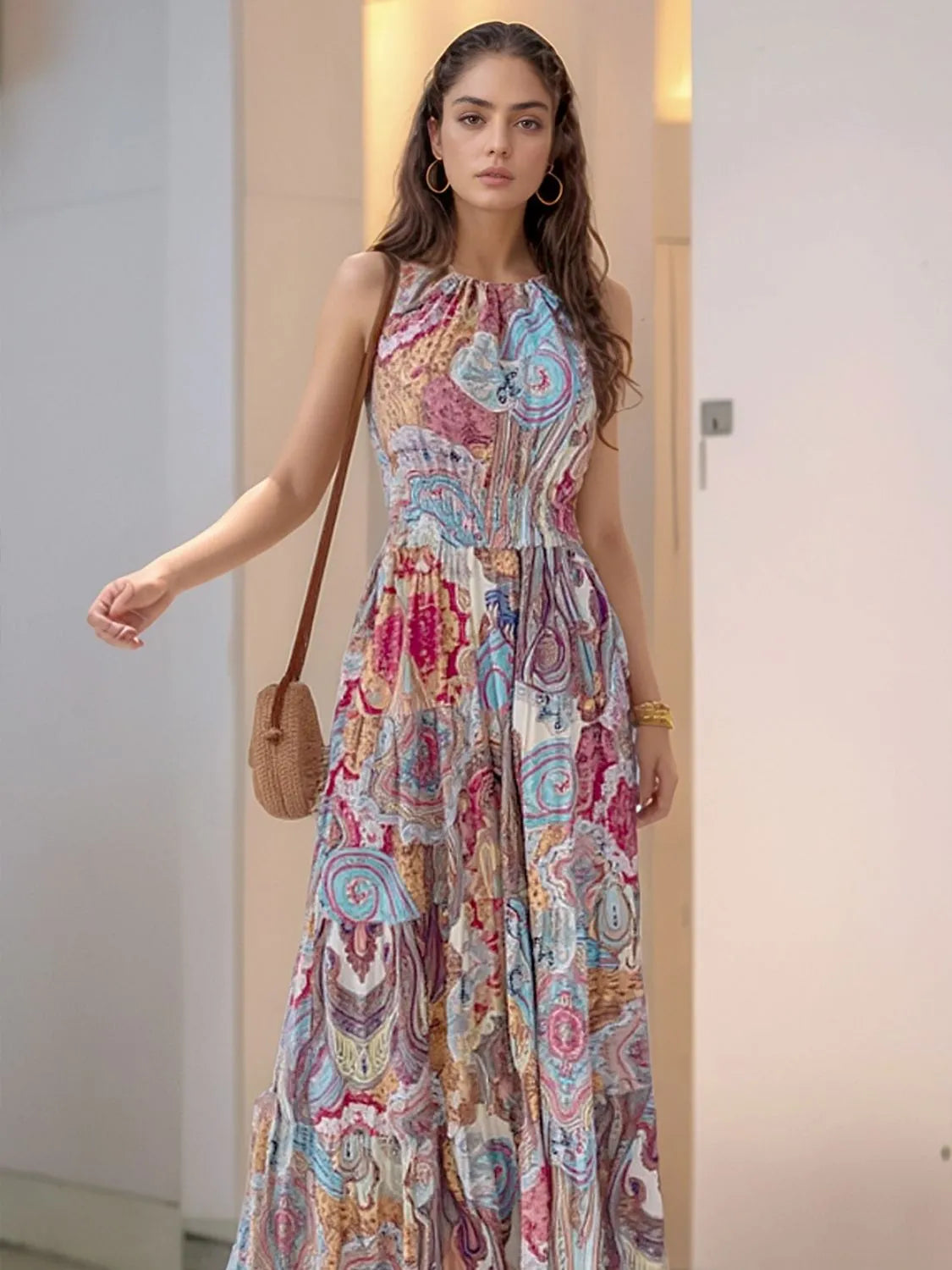 Printed Halter Neck Maxi Dress - Velora Luxury Fashion