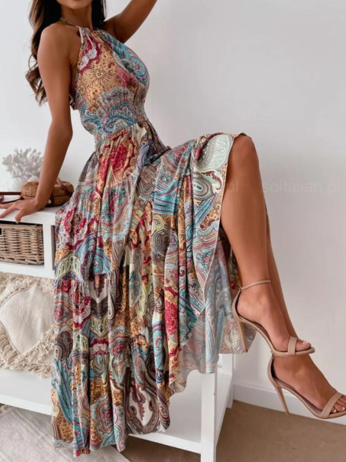 Printed Halter Neck Maxi Dress - Velora Luxury Fashion