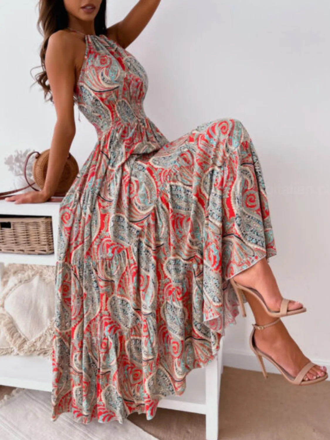 Printed Halter Neck Maxi Dress - Velora Luxury Fashion